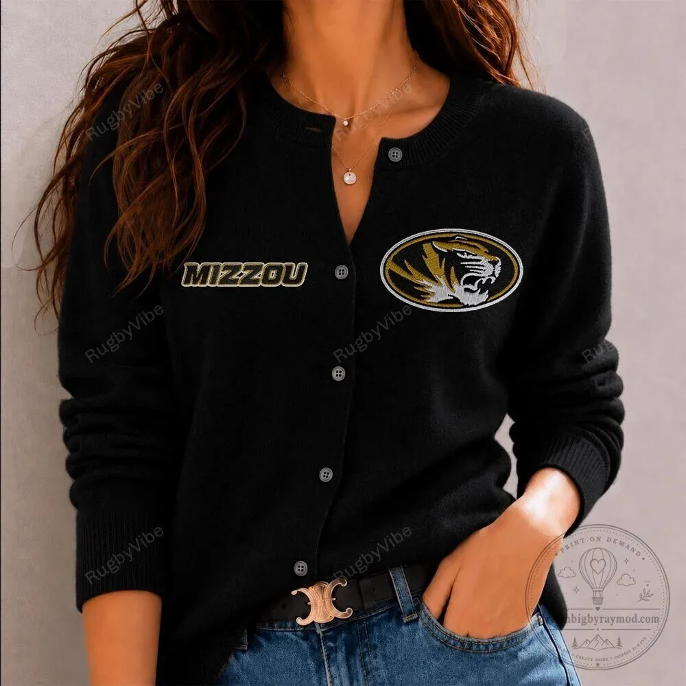 Missouri Tigers Embroidered Black Cardigan Sweater for Women