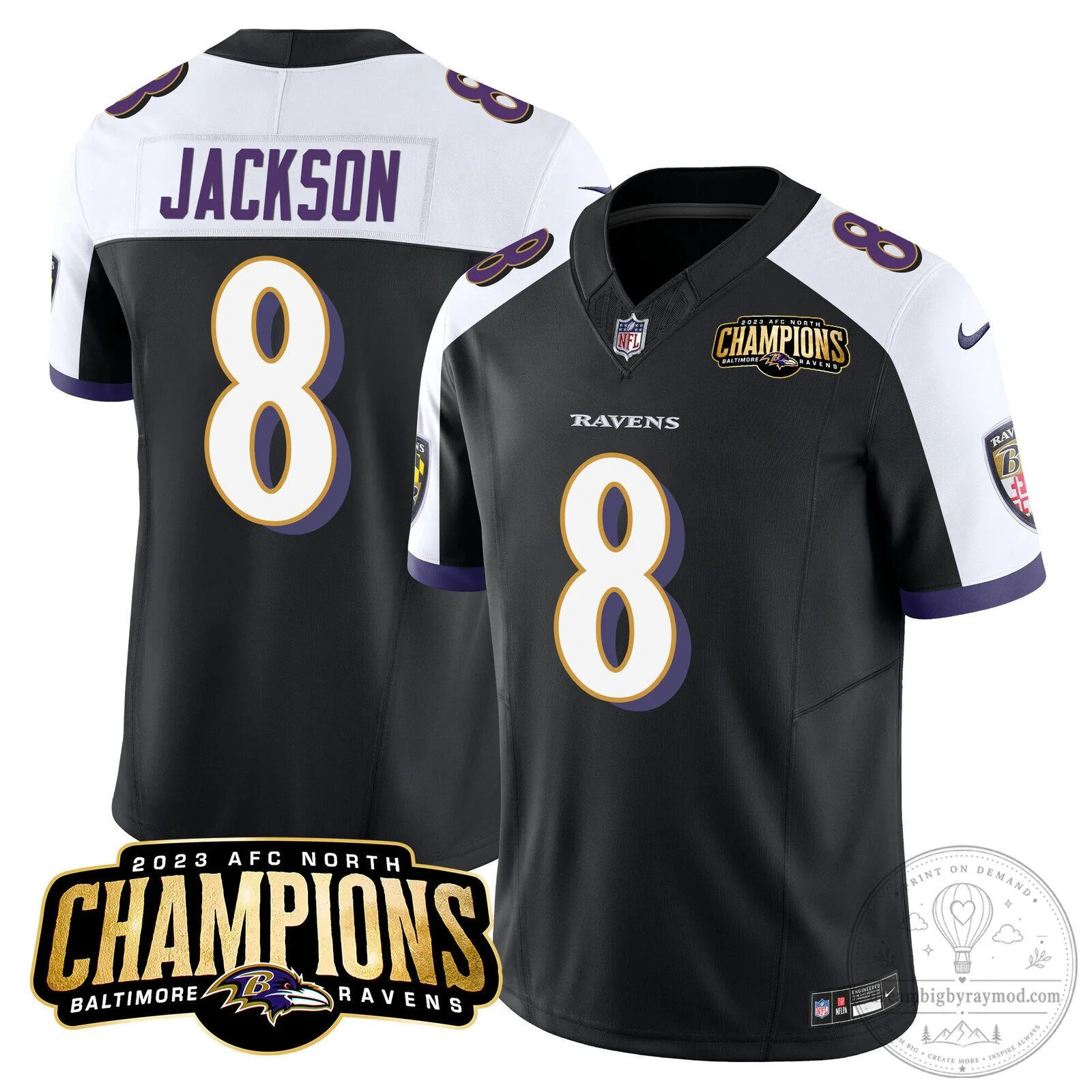 Baltimore Ravens 2023 AFC North Champions Lamar Jackson Football Jersey