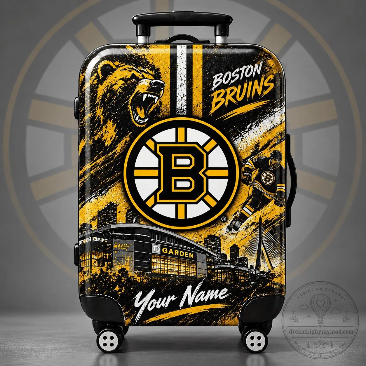 Boston Bruins Personalized Hockey Team Travel Luggage Suitcase