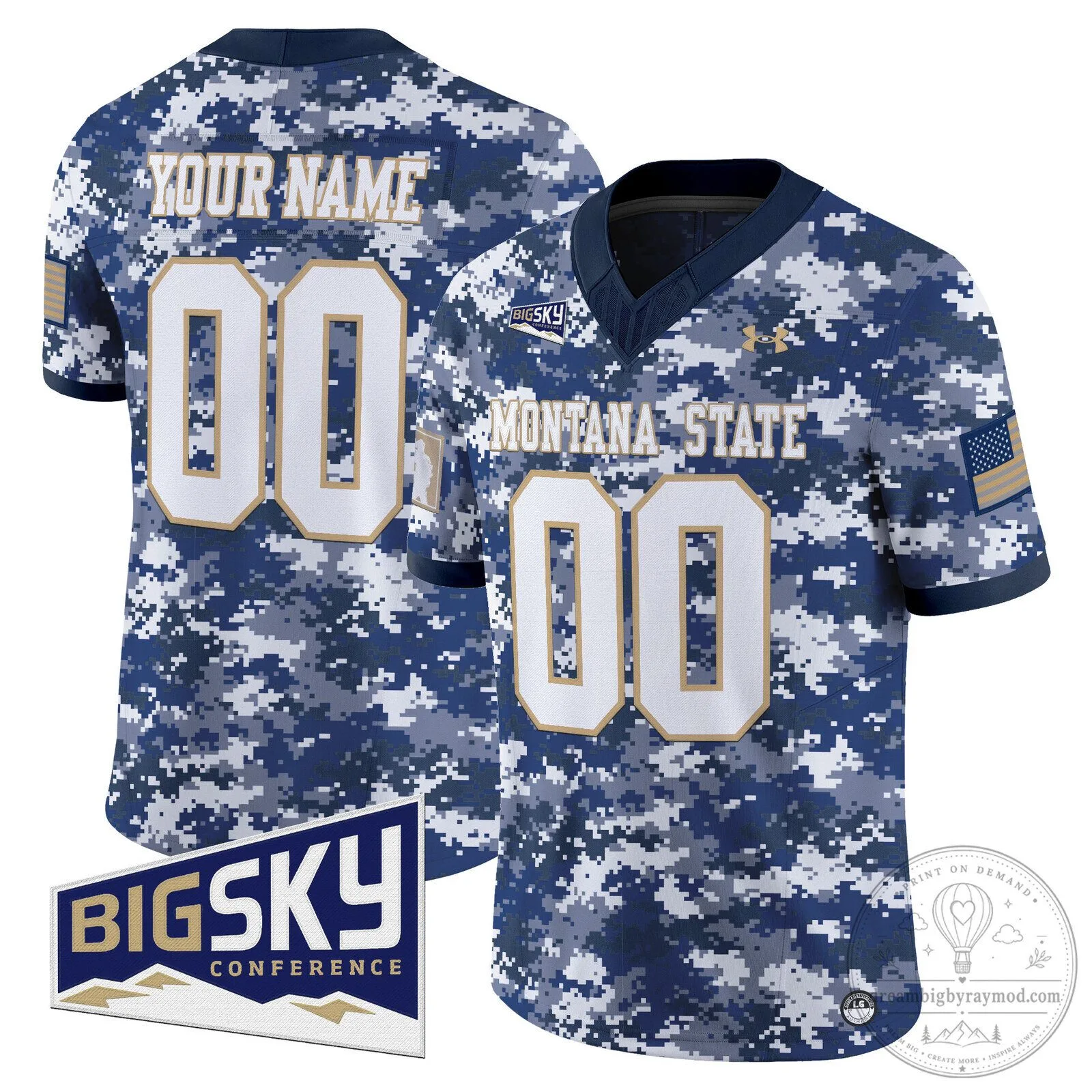 Montana State Bobcats Custom Digital Camouflage Football Jersey