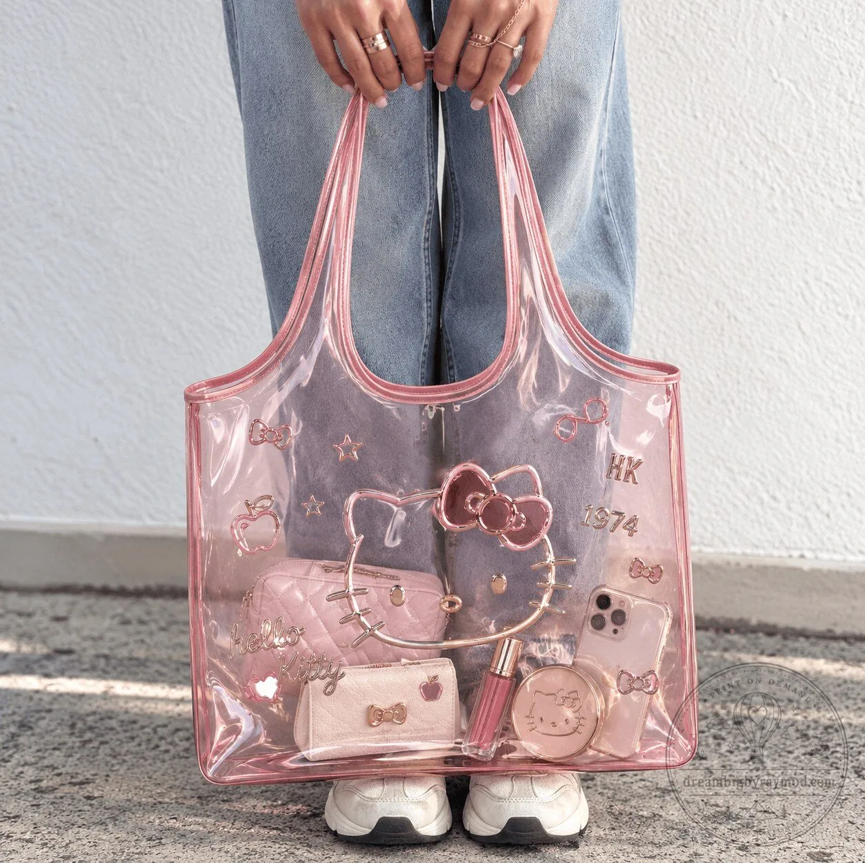 Hello Kitty Transparent Pink Tote Bag with 3D Bow Design