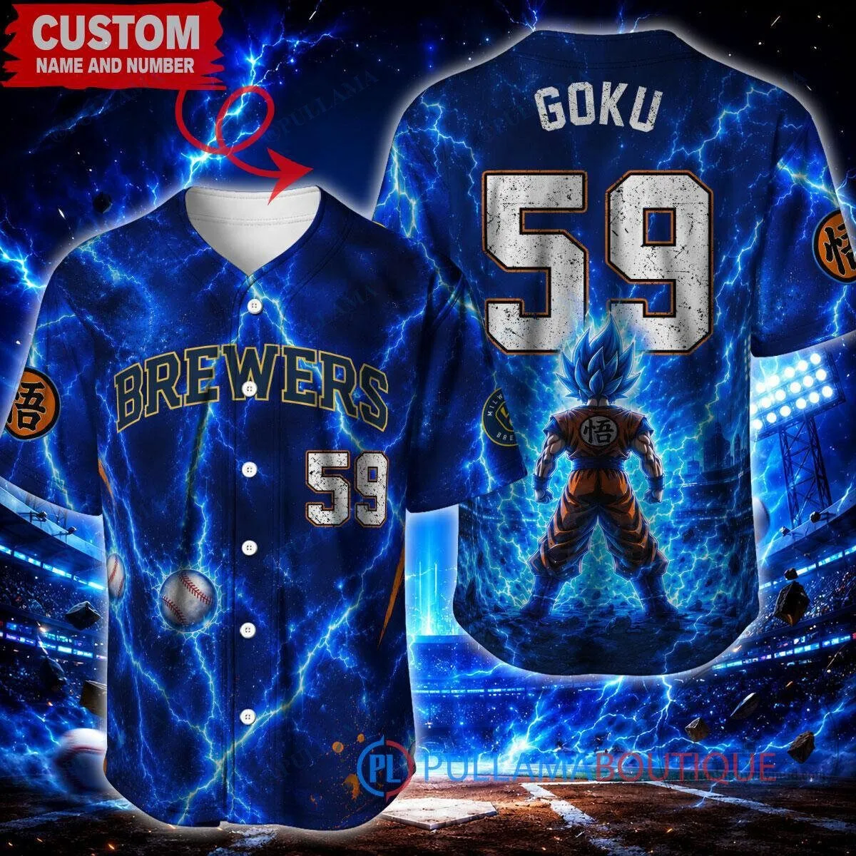Milwaukee Brewers Baseball Son Goku Super Saiyan Blue Custom Baseball Jersey