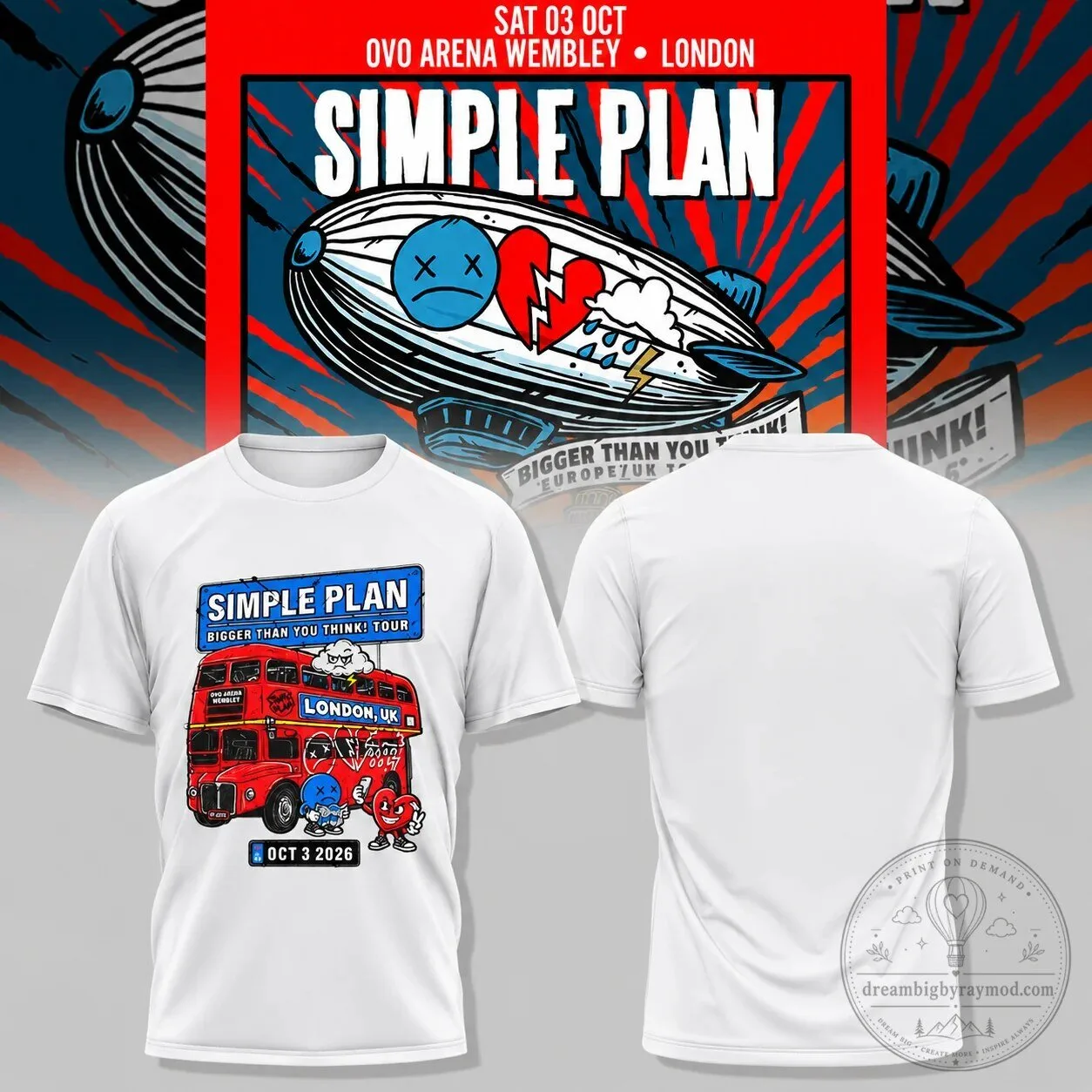 Simple Plan Bigger Than You Think Tour London 2026 White T-Shirt