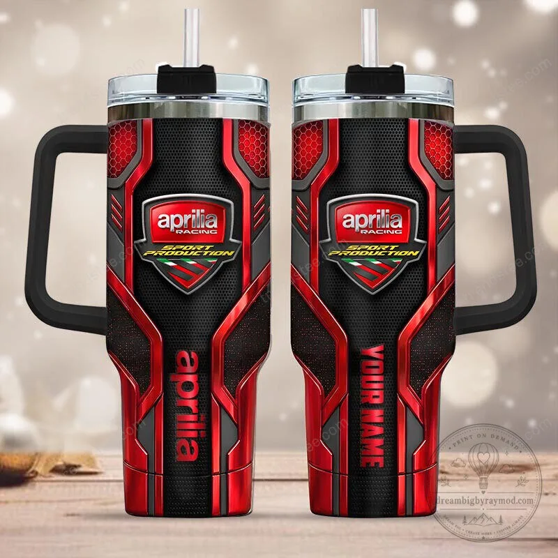 Aprilia Racing Sport Production Red and Black Tumbler with Handle