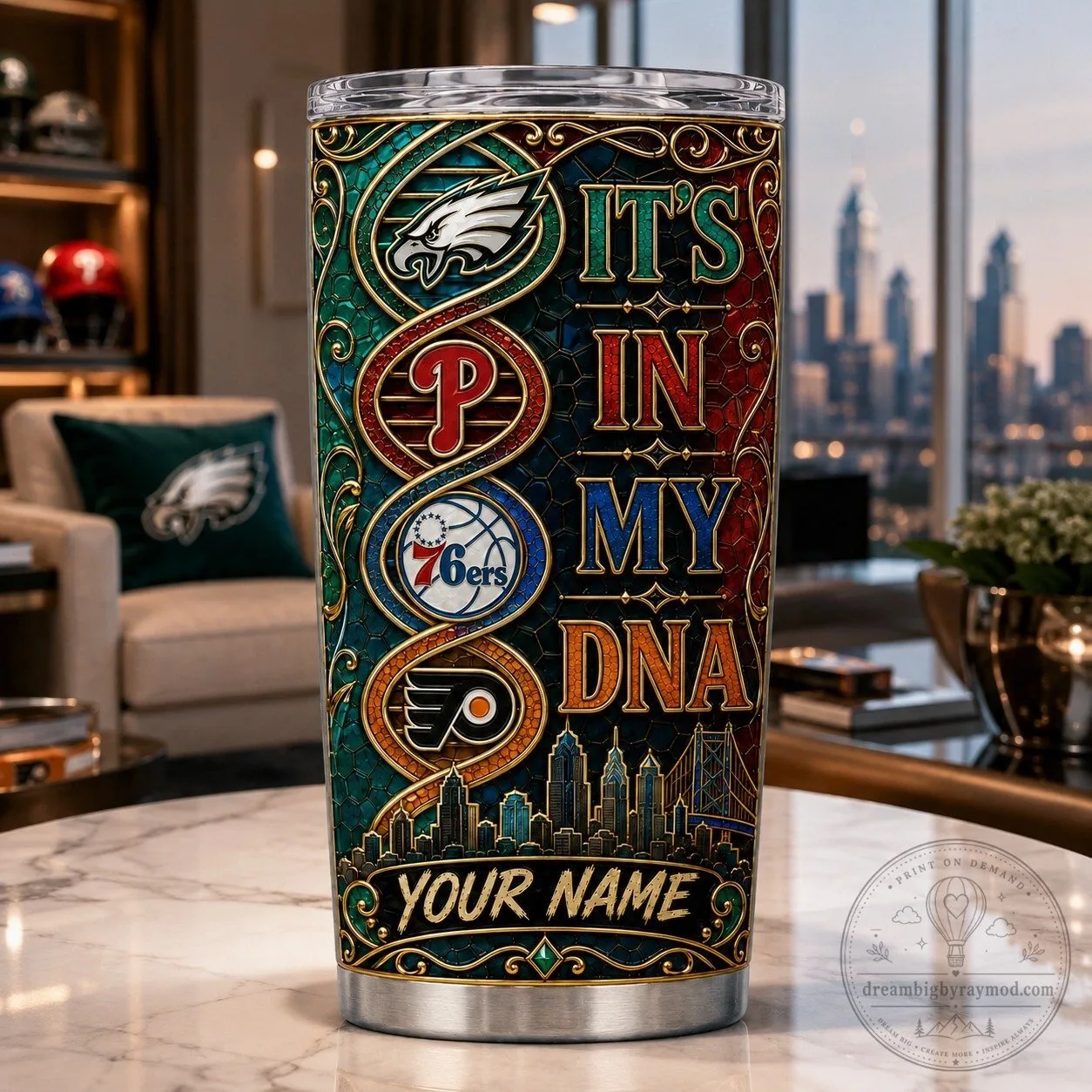 Customized Tumbler Featuring Philadelphia Sports Teams DNA Design