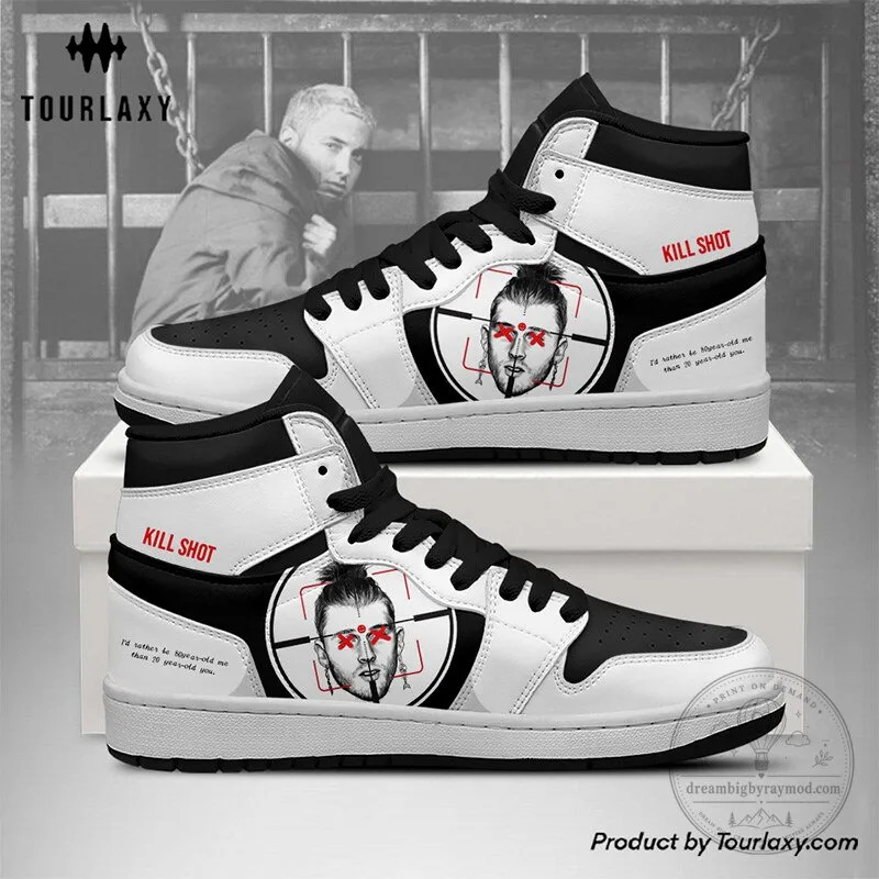 Eminem Killshot Machine Gun Kelly Disstrack White and Black High-Top Shoes