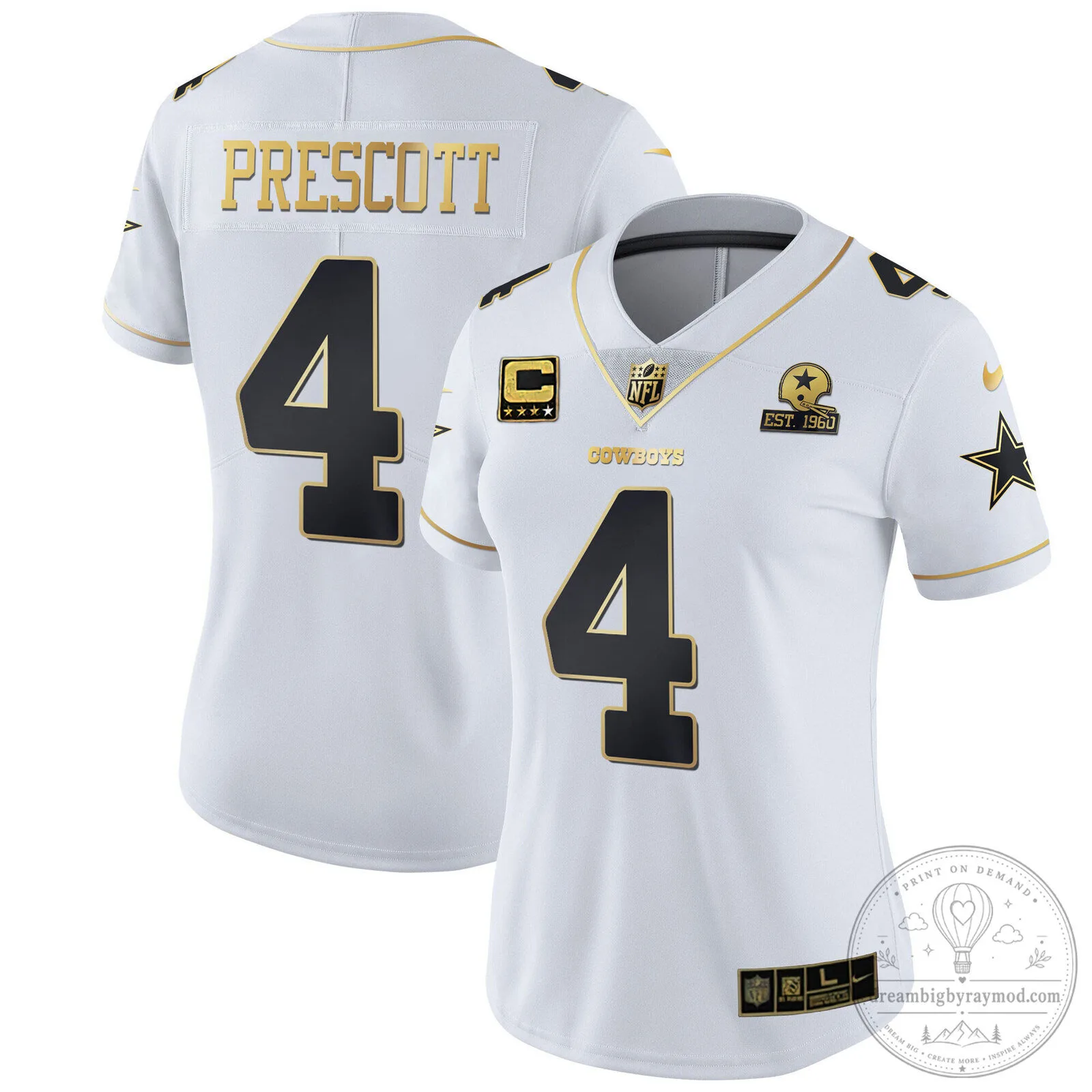 Dak Prescott Dallas Cowboys White Gold NFL Football Jersey