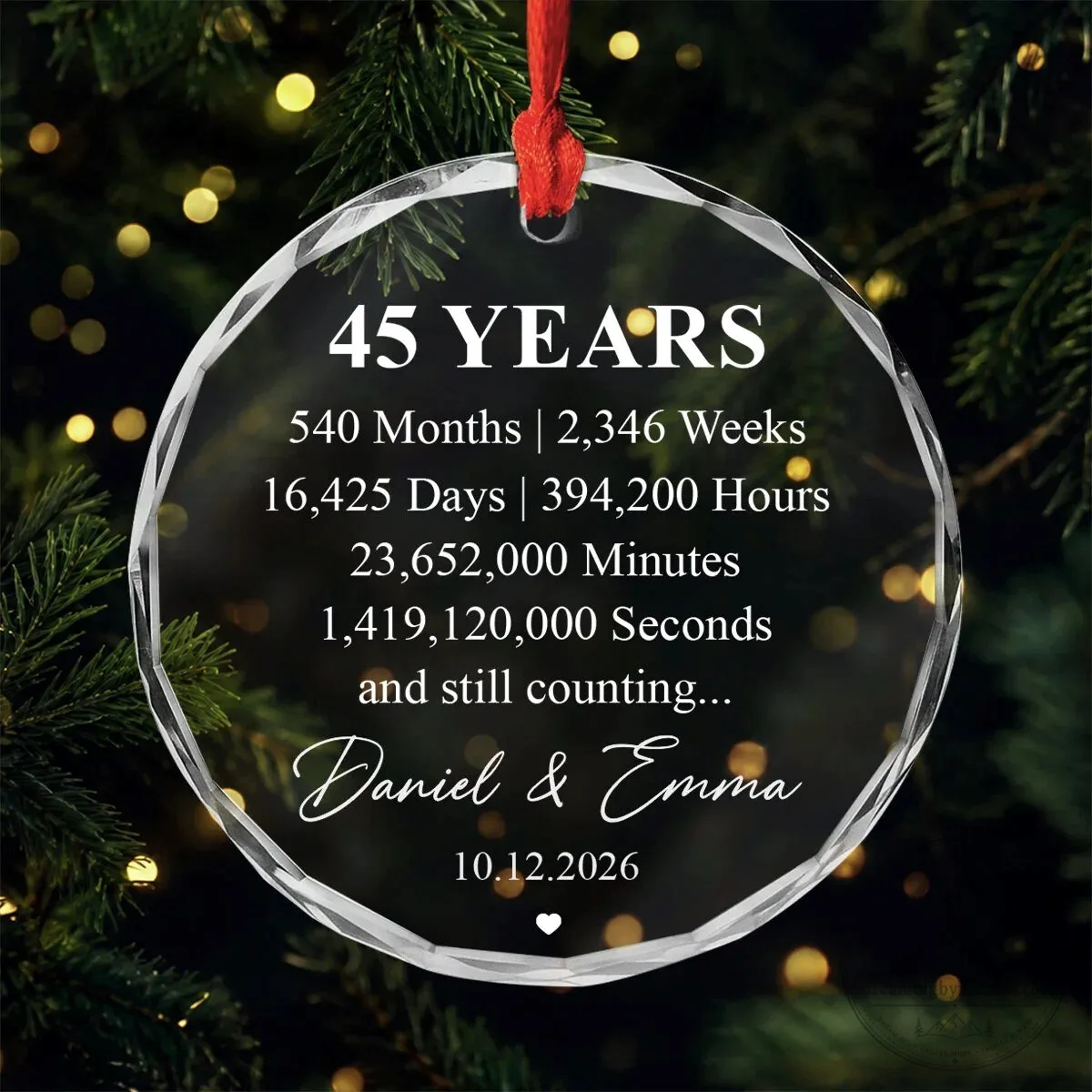 Personalized 45th Anniversary Keepsake Ornament for Couples with Custom Names