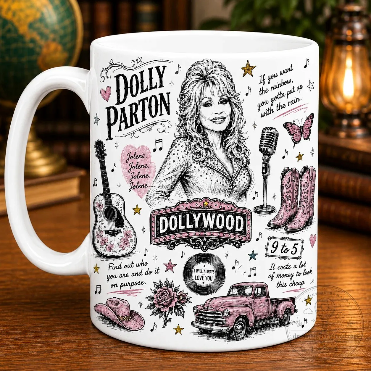 Dolly Parton Country Music Sketch Art Coffee Mug, Jolene 9 to 5 Dollywood Fan Gift