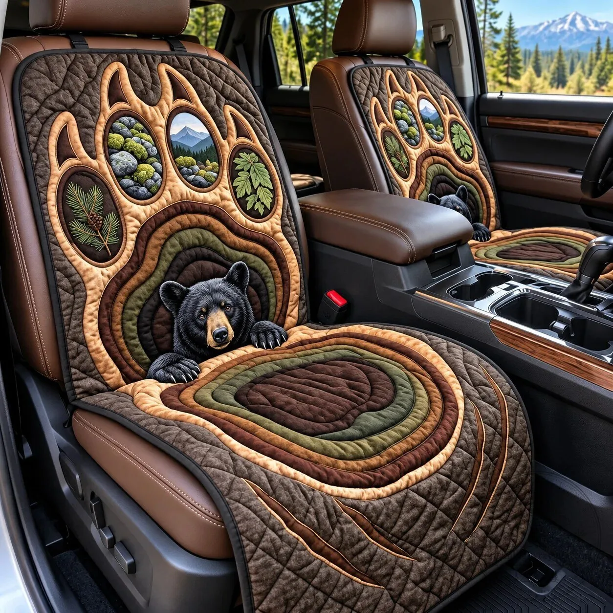 Bear Paw Print Quilted Car Seat Cover Protector