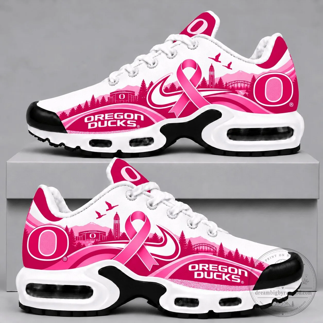 Oregon Ducks Pink Ribbon Breast Cancer Awareness Sneakers