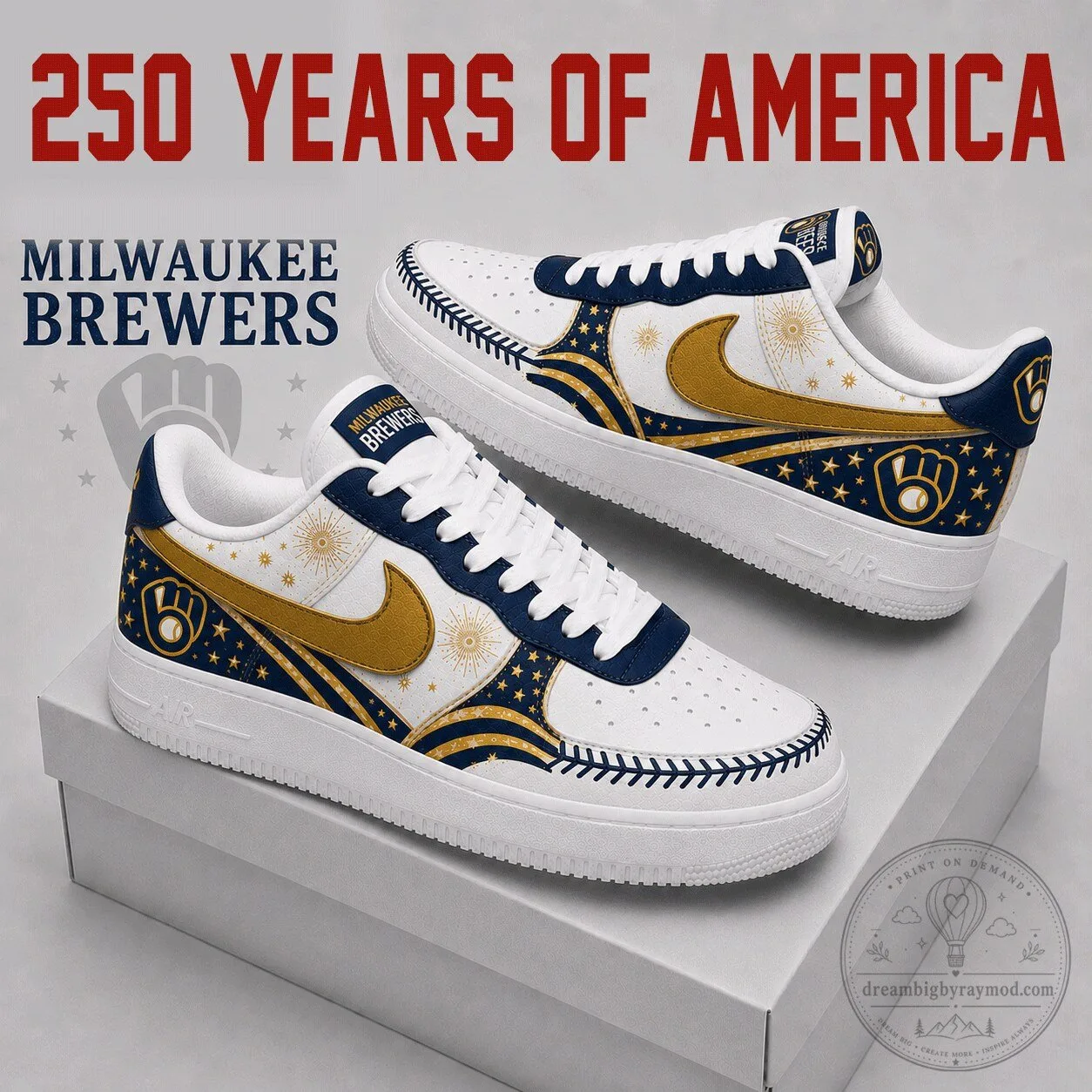 Milwaukee Brewers Baseball Team Fan Air Force 1 Style Shoes