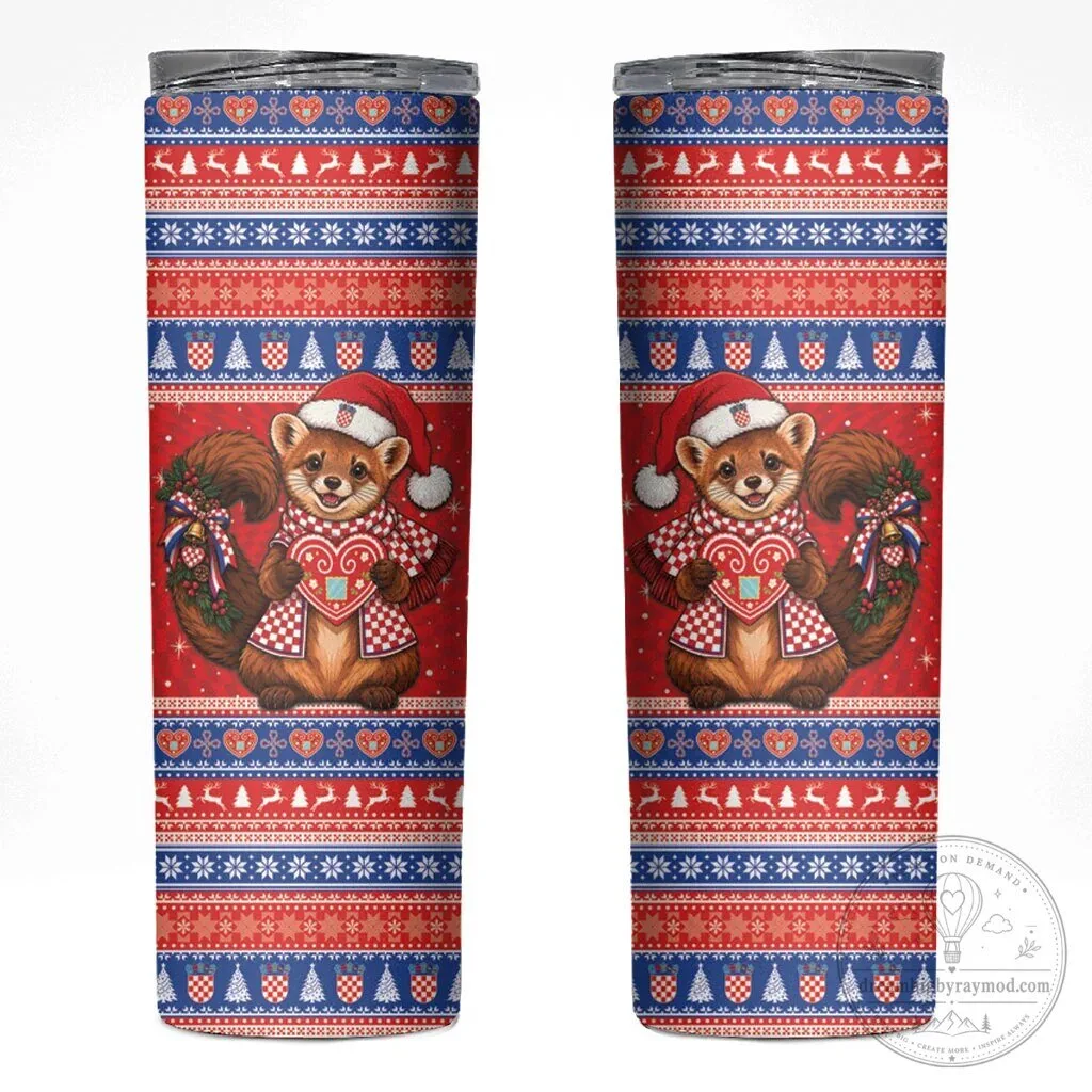 Croatia Christmas Squirrel Licitar Heart Ugly Sweater Pattern Tumbler