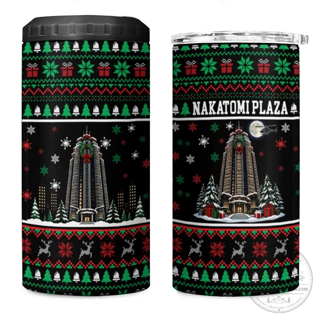 Nakatomi Plaza Christmas Party Ugly Sweater Die Hard Movie Can Cooler Tumbler