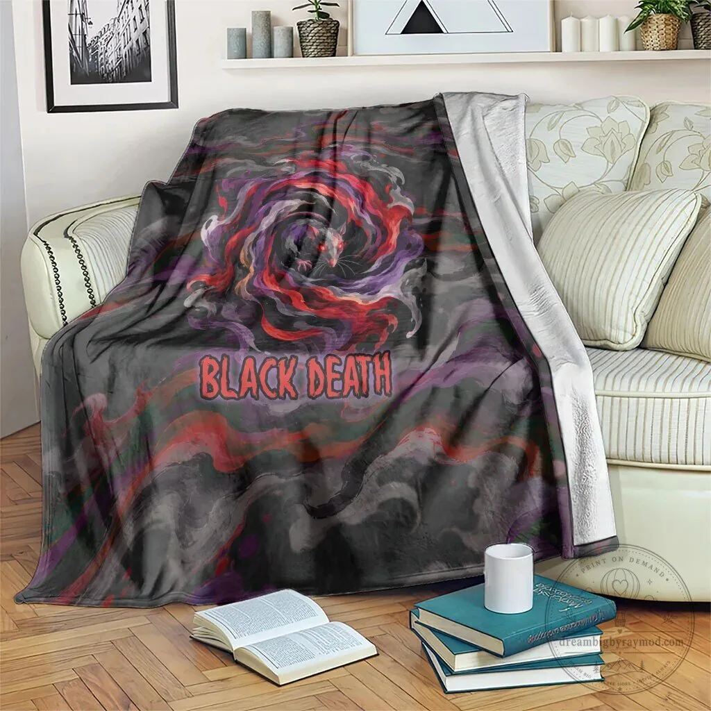 Black Death Rat Swirl Dark Gothic Fantasy Horror Fleece Blanket