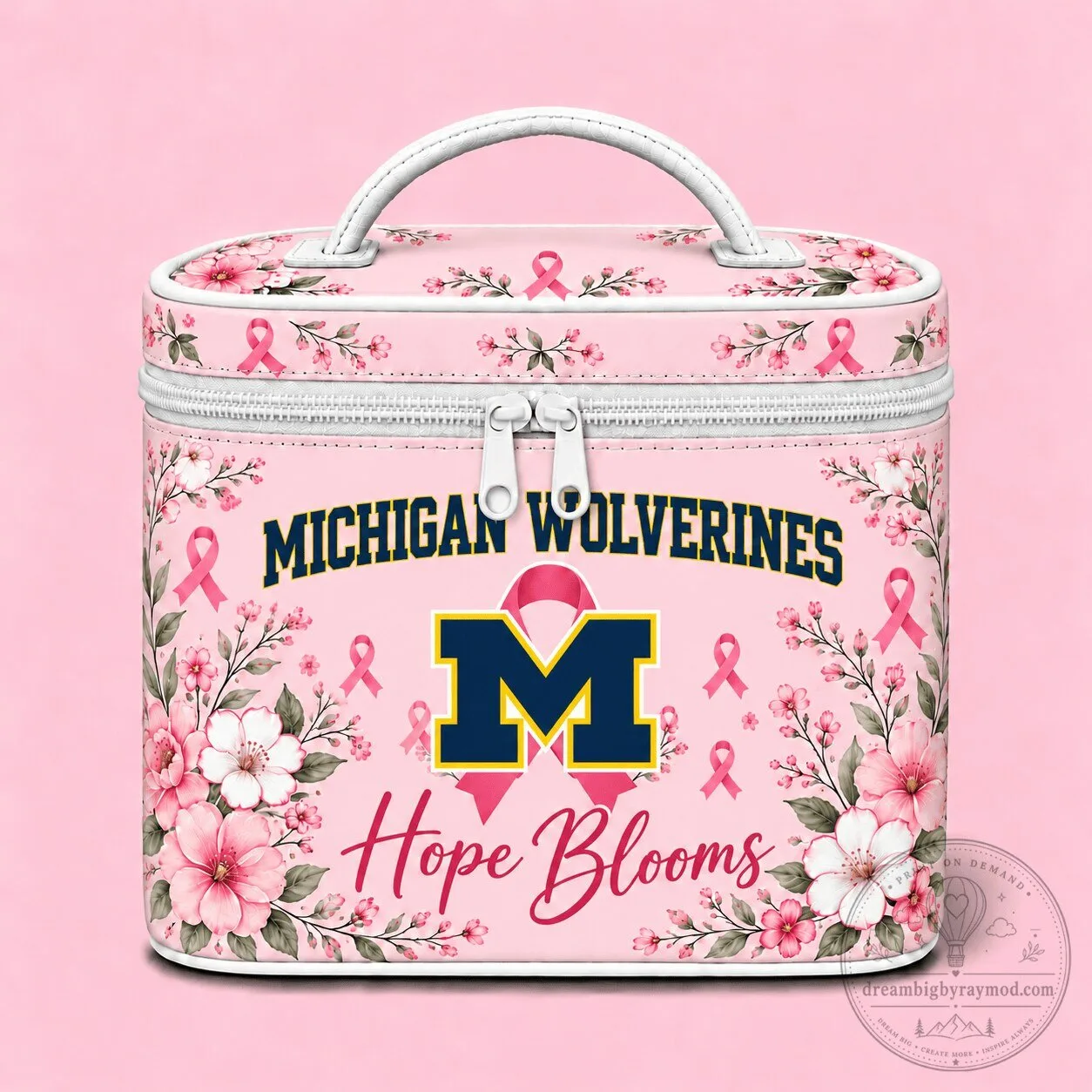 Michigan Wolverines Breast Cancer Awareness Hope Blooms Cosmetic Bag