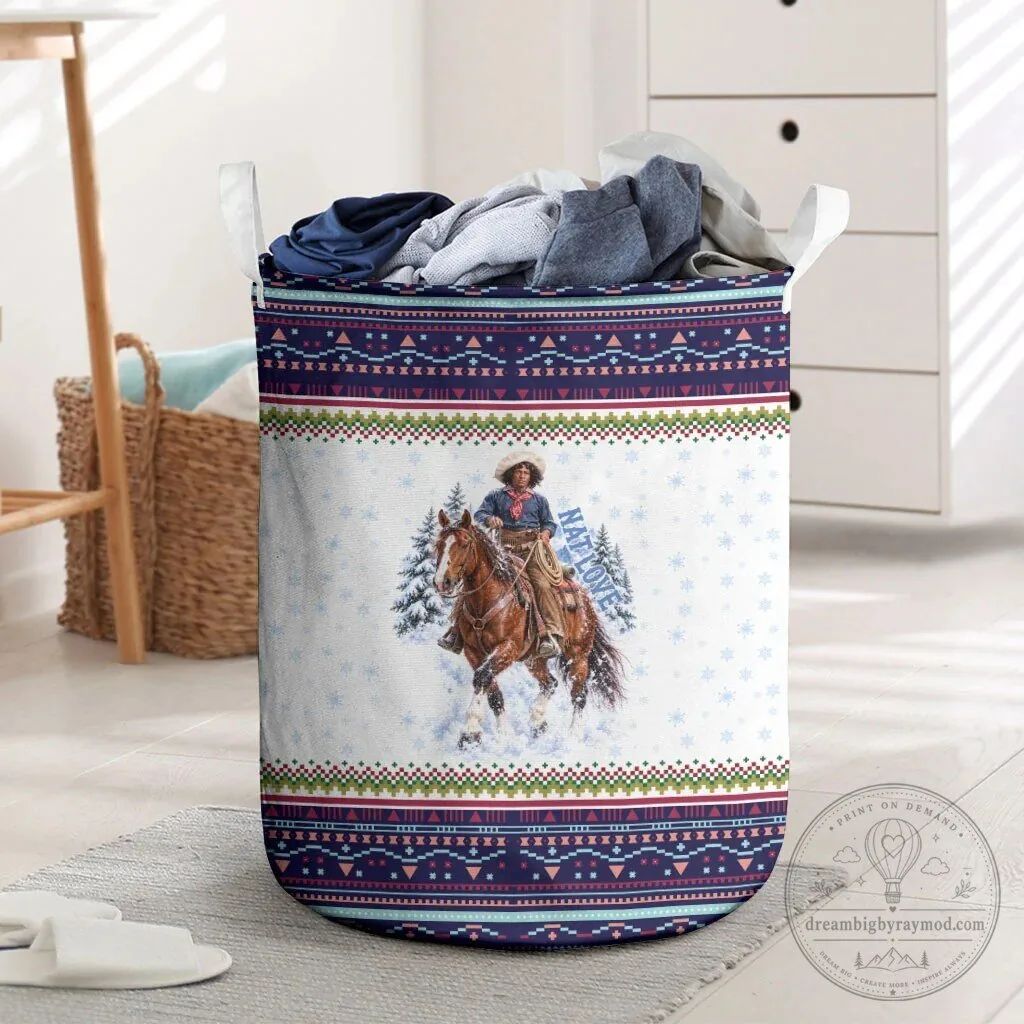 Nat Love African American Cowboy Western Winter Snow Fair Isle Pattern Laundry Basket
