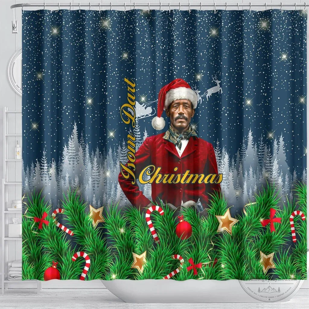 Isom Dart Christmas Black Cowboy Santa Western Snow Winter Forest Shower Curtain 8 Isom Dart Christmas Black Cowboy Santa Western Snow Winter Forest Shower Curtain