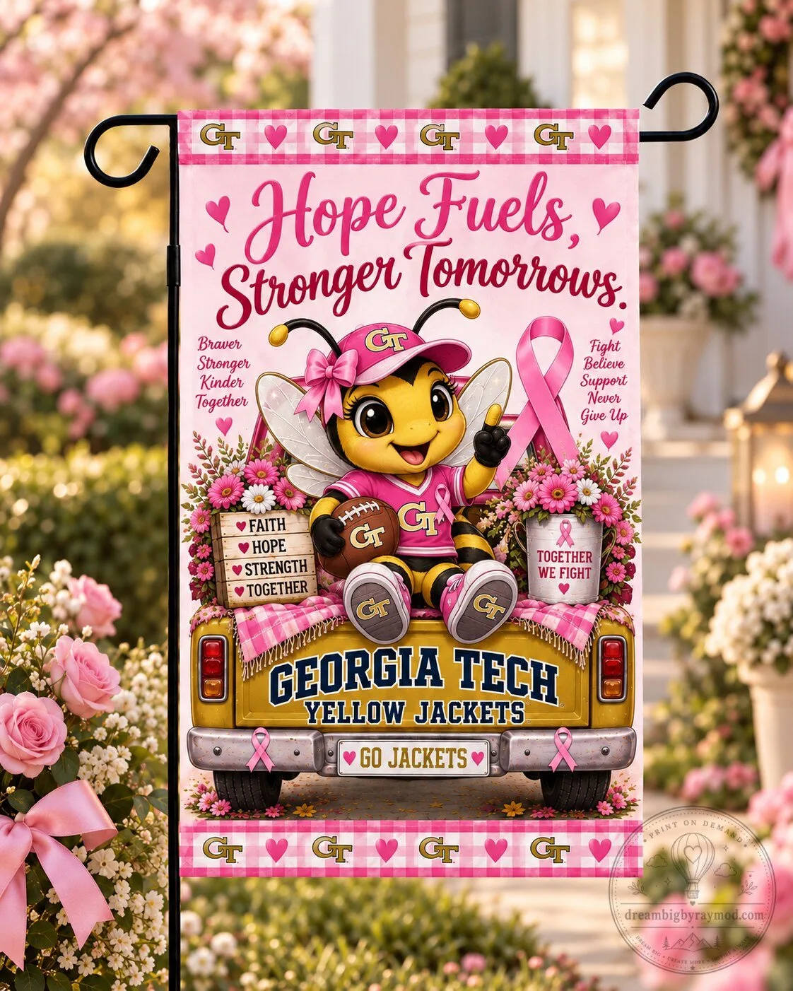 Georgia Tech Yellow Jackets Breast Cancer Awareness Pink Garden Flag
