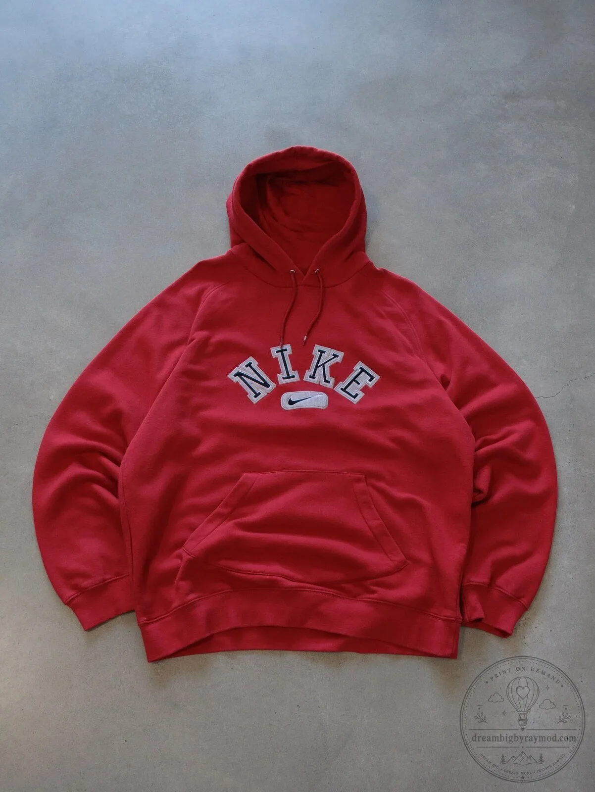 Vintage Nike Red Hoodie with White Logo and Drawstring Hood