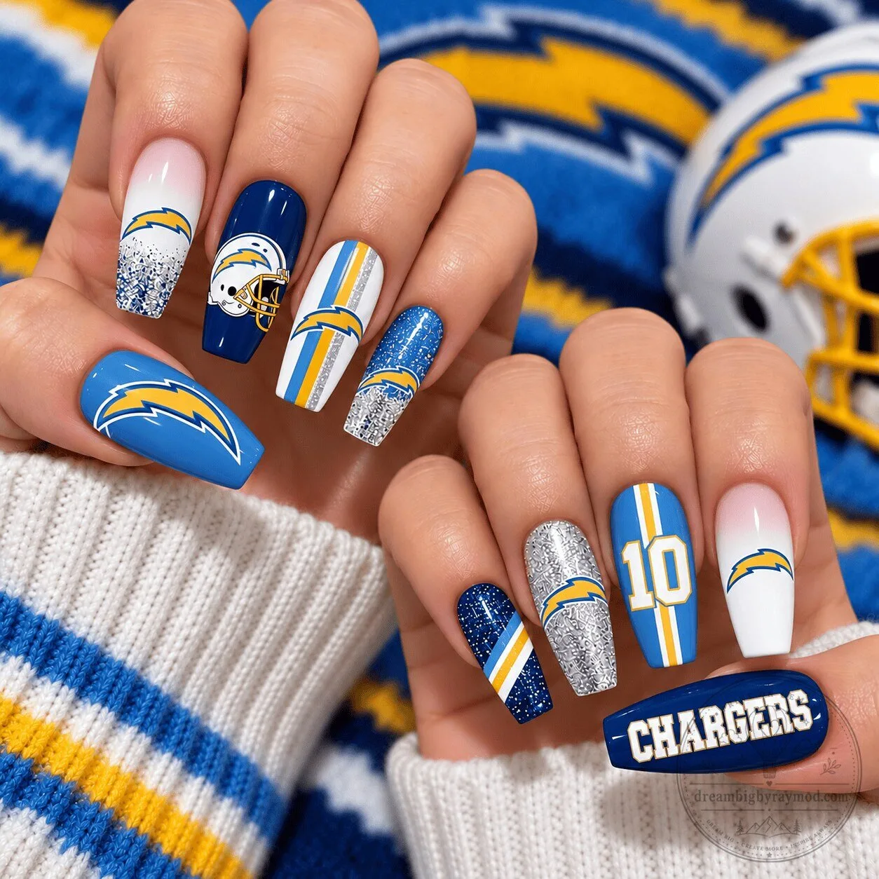 Los Angeles Chargers Football Team Glitter Press On Nails Set