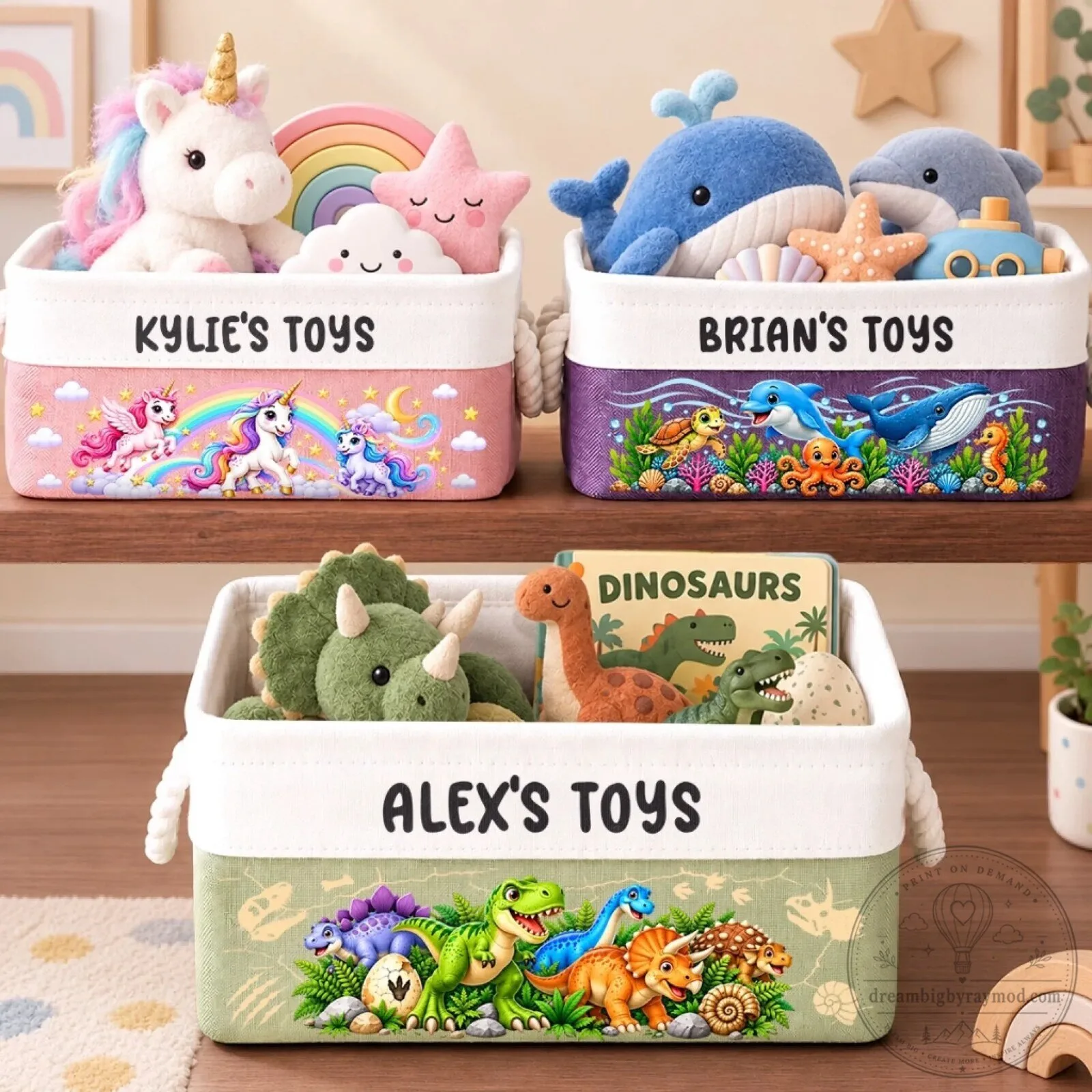 Personalized Dinosaur Toy Storage Basket for Kids