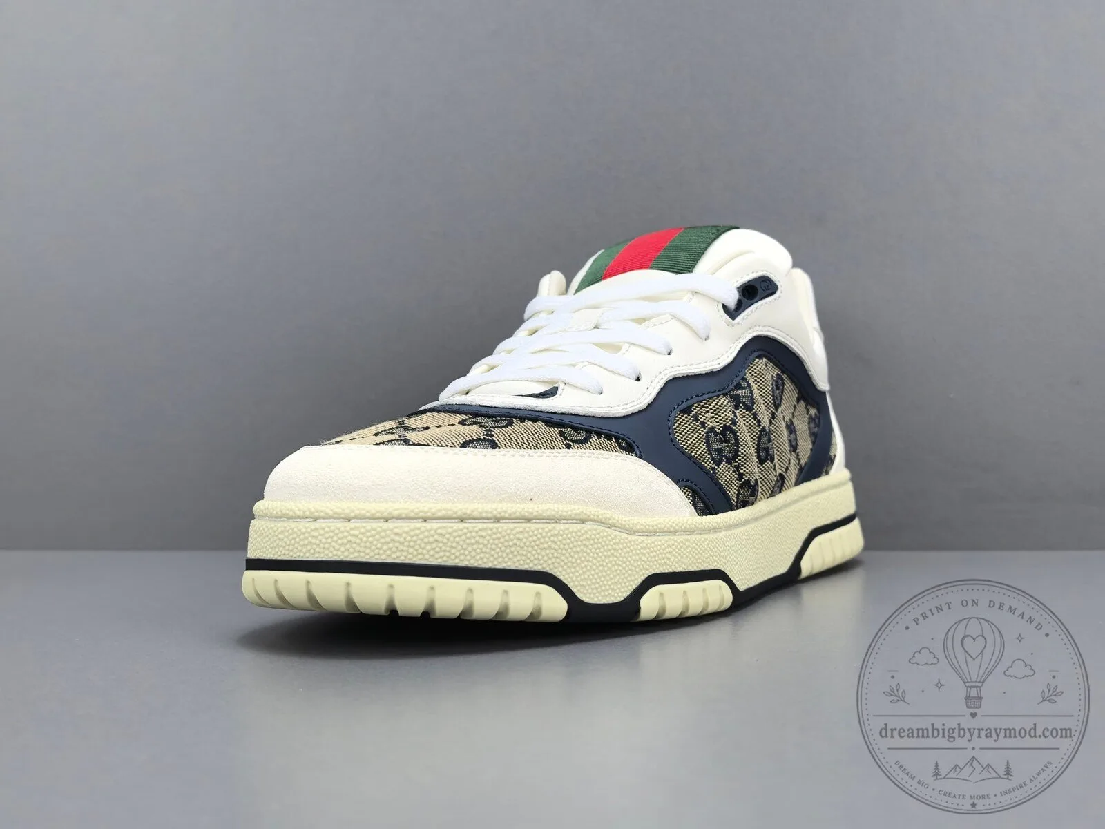 Gucci Re-Web High Top Sneaker White Navy Blue Beige