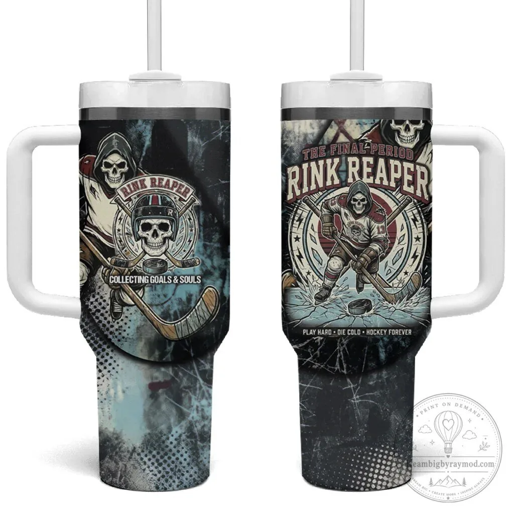 Ice Hockey Rink Reaper Grim Reaper Skeleton Player Tumbler With Handle