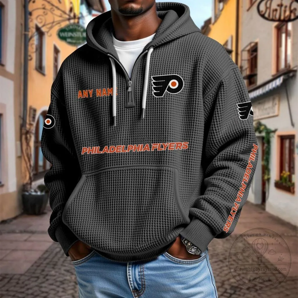 Philadelphia Flyers Personalized Name Waffle Knit Quarter Zip Hoodie