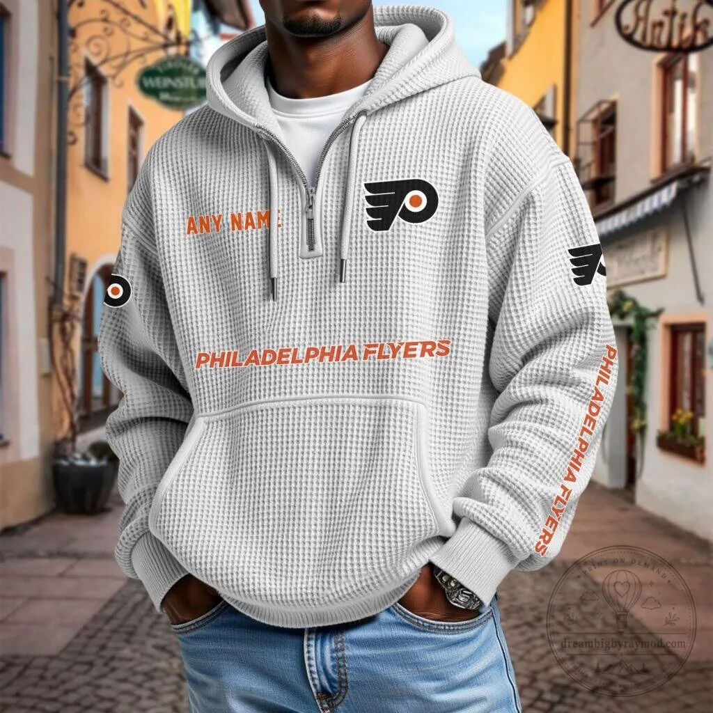 Philadelphia Flyers Personalized Name Waffle Knit Quarter Zip Hoodie 11 Philadelphia Flyers Personalized Name Waffle Knit Quarter Zip Hoodie