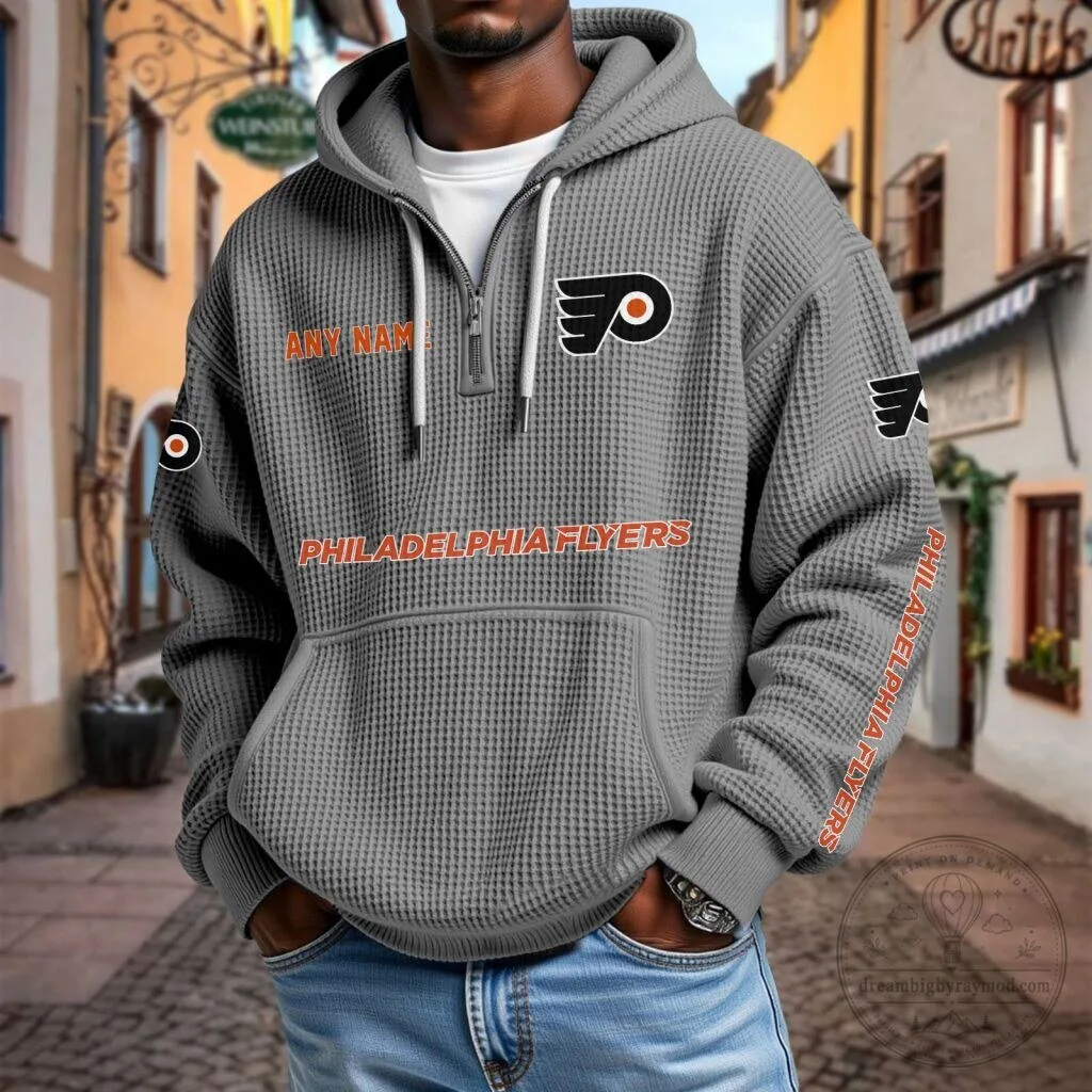 Philadelphia Flyers Personalized Name Waffle Knit Quarter Zip Hoodie 12 Philadelphia Flyers Personalized Name Waffle Knit Quarter Zip Hoodie