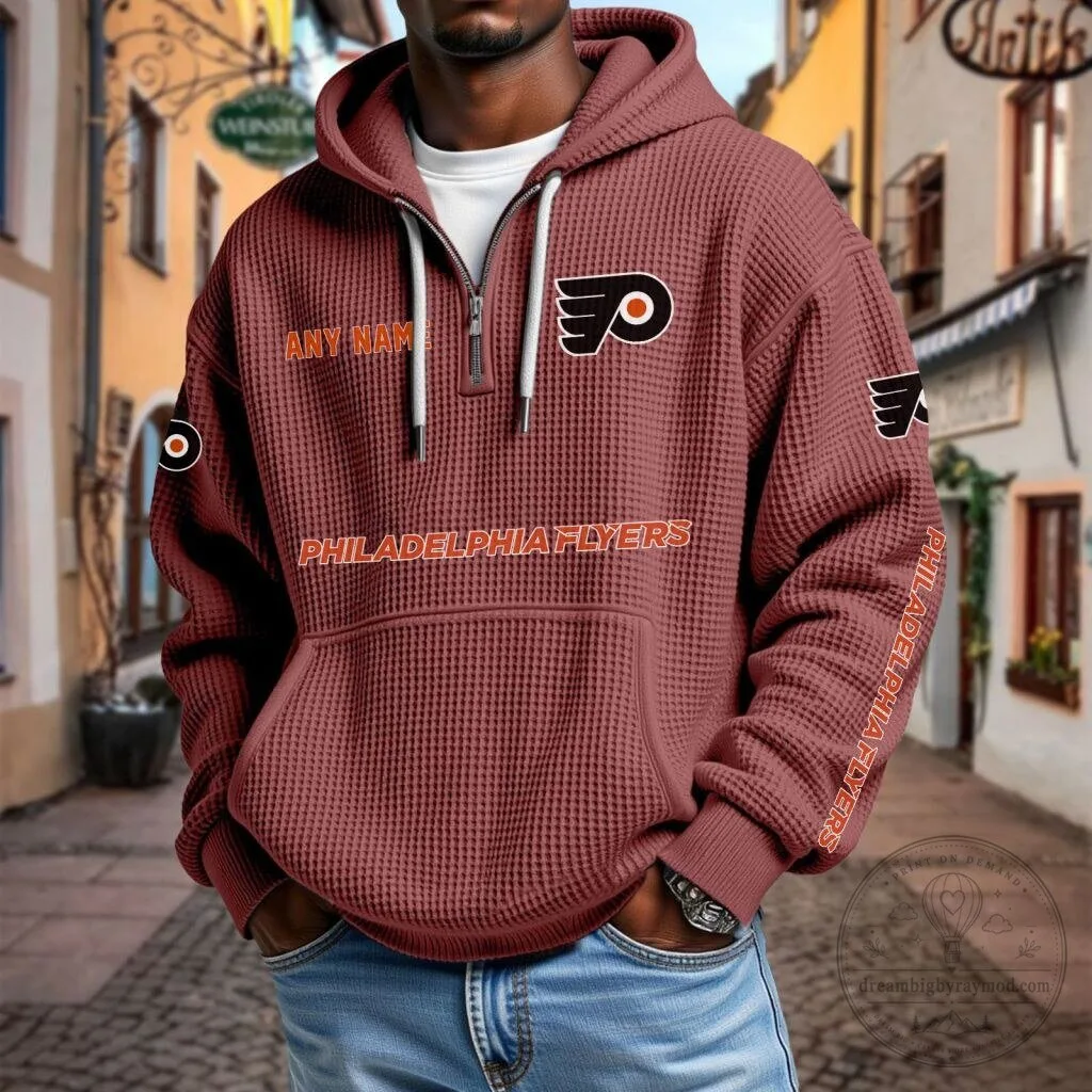 Philadelphia Flyers Personalized Name Waffle Knit Quarter Zip Hoodie 13 Philadelphia Flyers Personalized Name Waffle Knit Quarter Zip Hoodie