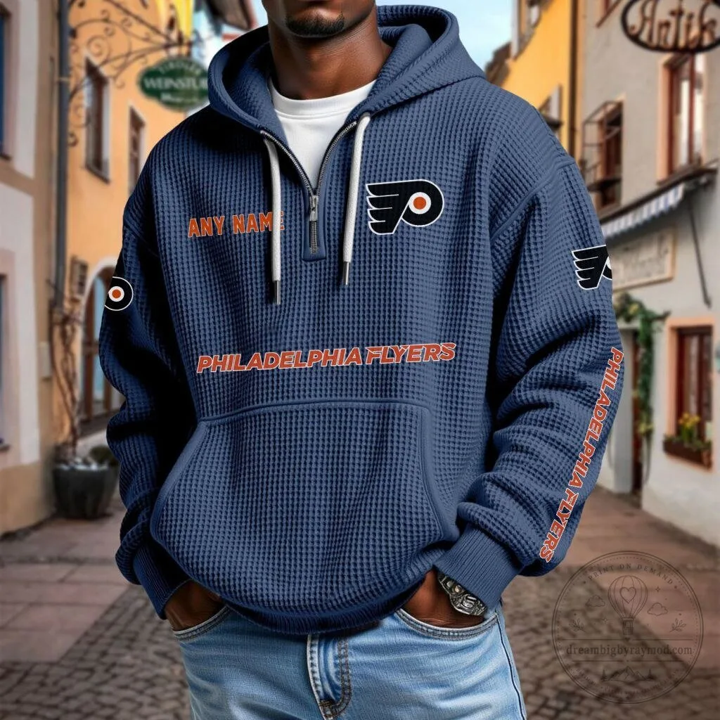 Philadelphia Flyers Personalized Name Waffle Knit Quarter Zip Hoodie 14 Philadelphia Flyers Personalized Name Waffle Knit Quarter Zip Hoodie