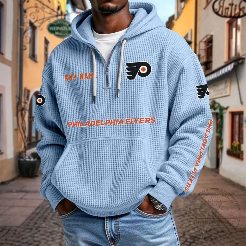Philadelphia Flyers Personalized Name Waffle Knit Quarter Zip Hoodie 15 Philadelphia Flyers Personalized Name Waffle Knit Quarter Zip Hoodie
