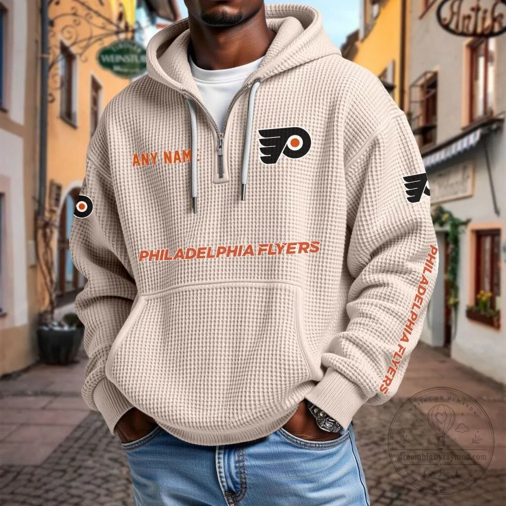Philadelphia Flyers Personalized Name Waffle Knit Quarter Zip Hoodie 16 Philadelphia Flyers Personalized Name Waffle Knit Quarter Zip Hoodie