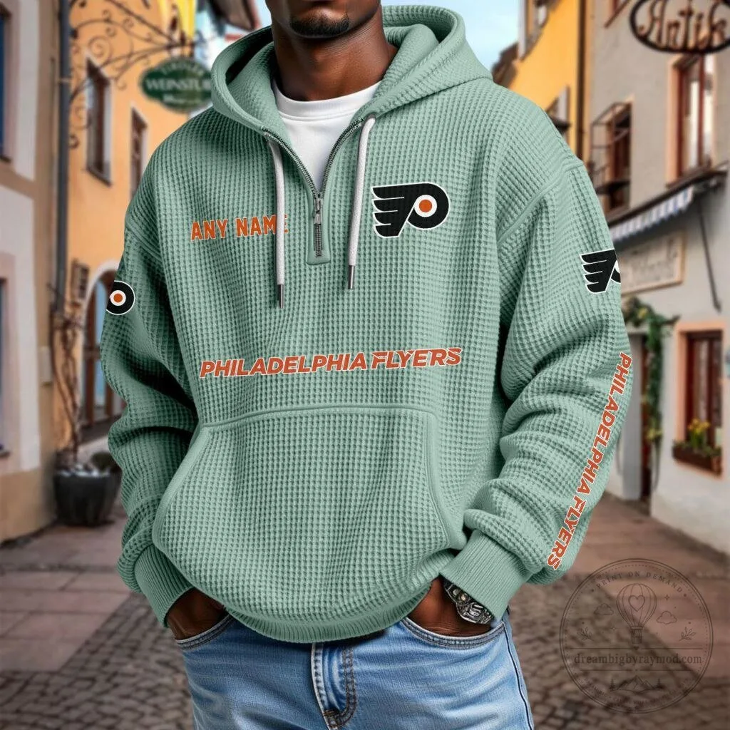 Philadelphia Flyers Personalized Name Waffle Knit Quarter Zip Hoodie 18 Philadelphia Flyers Personalized Name Waffle Knit Quarter Zip Hoodie