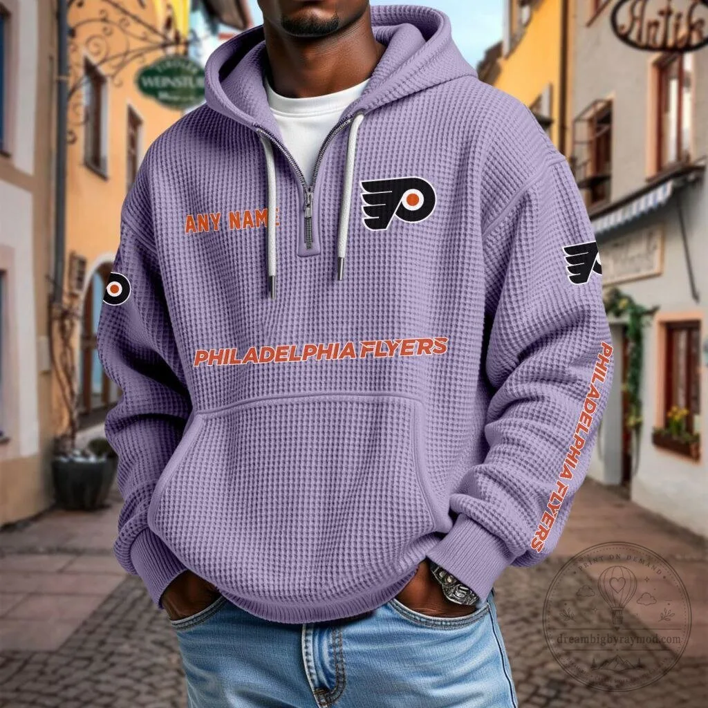 Philadelphia Flyers Personalized Name Waffle Knit Quarter Zip Hoodie 19 Philadelphia Flyers Personalized Name Waffle Knit Quarter Zip Hoodie