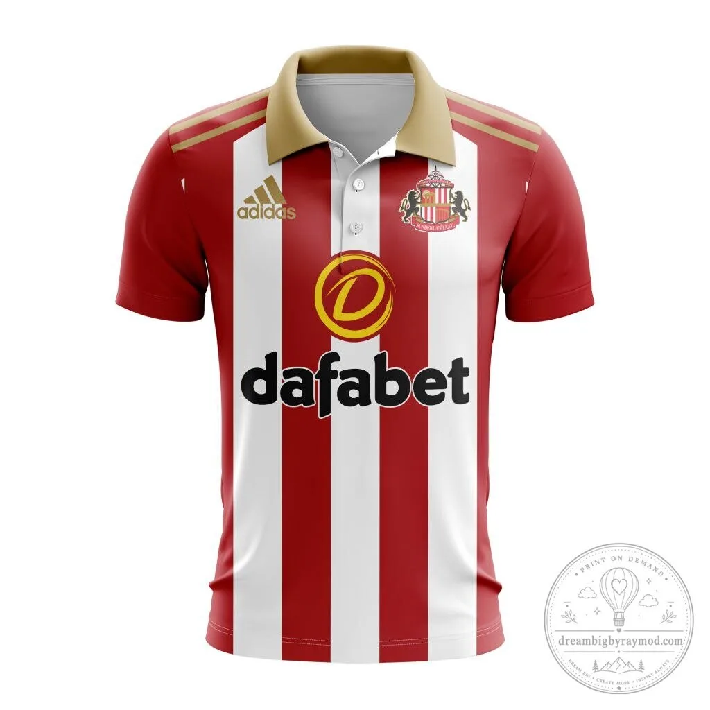 Sunderland Football Club Personalized Red White Striped Polo Shirt