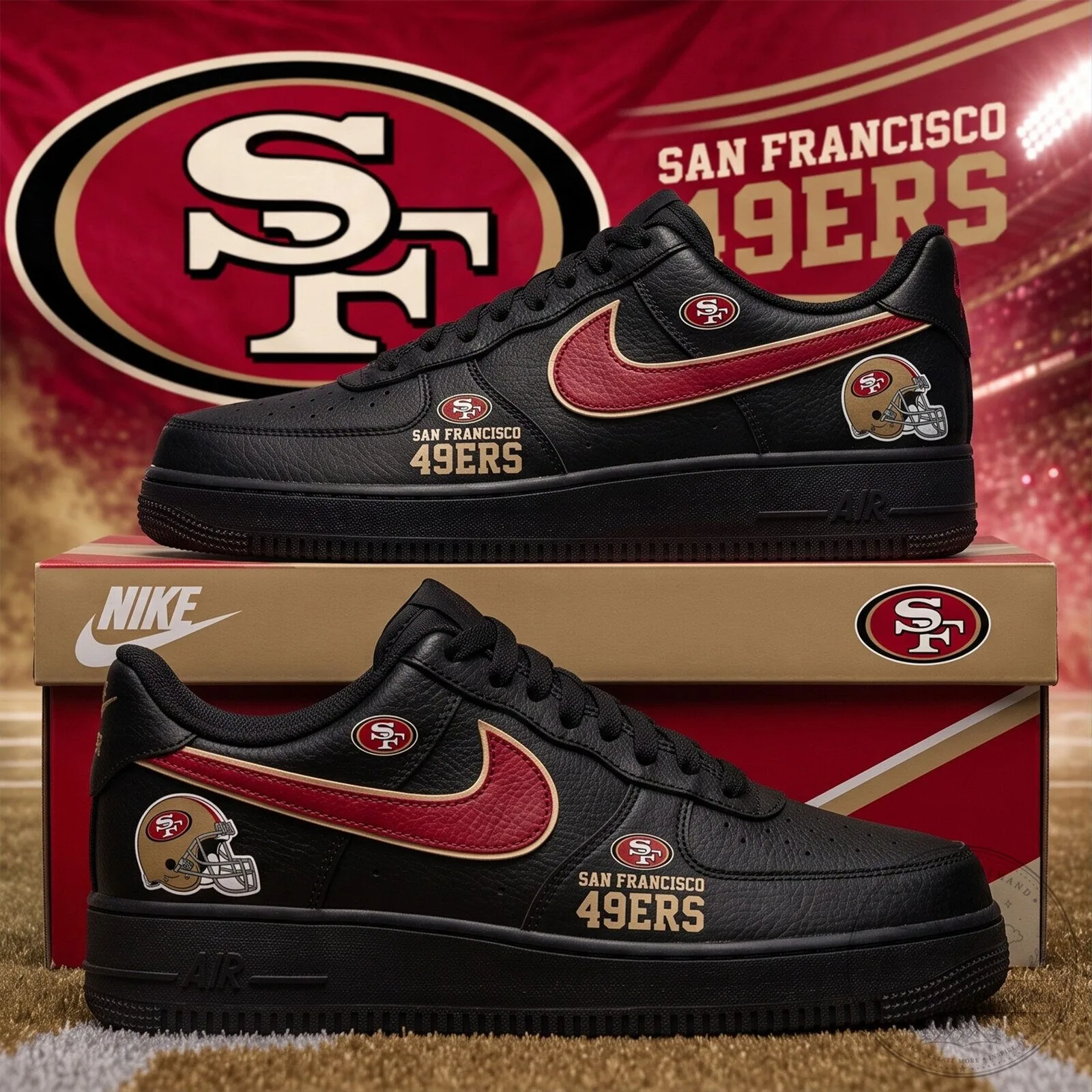 San Francisco 49ers Blackout Game Day Air Force 1 Sneakers