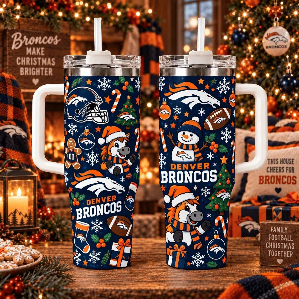 Denver Broncos Christmas Snowflakes Football Team Insulated Tumbler