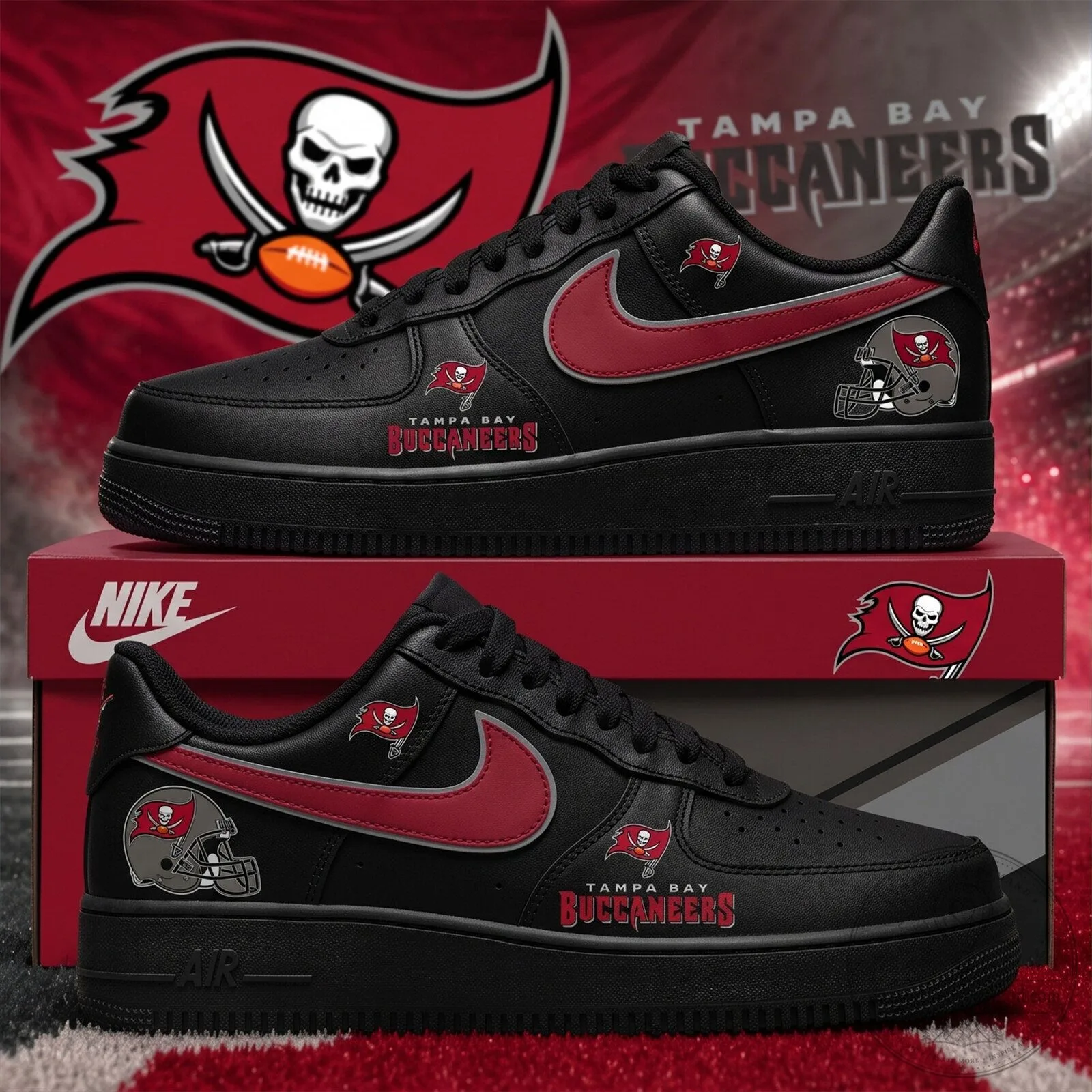 Tampa Bay Buccaneers NFL Football Team Blackout Custom Air Force 1 Shoes