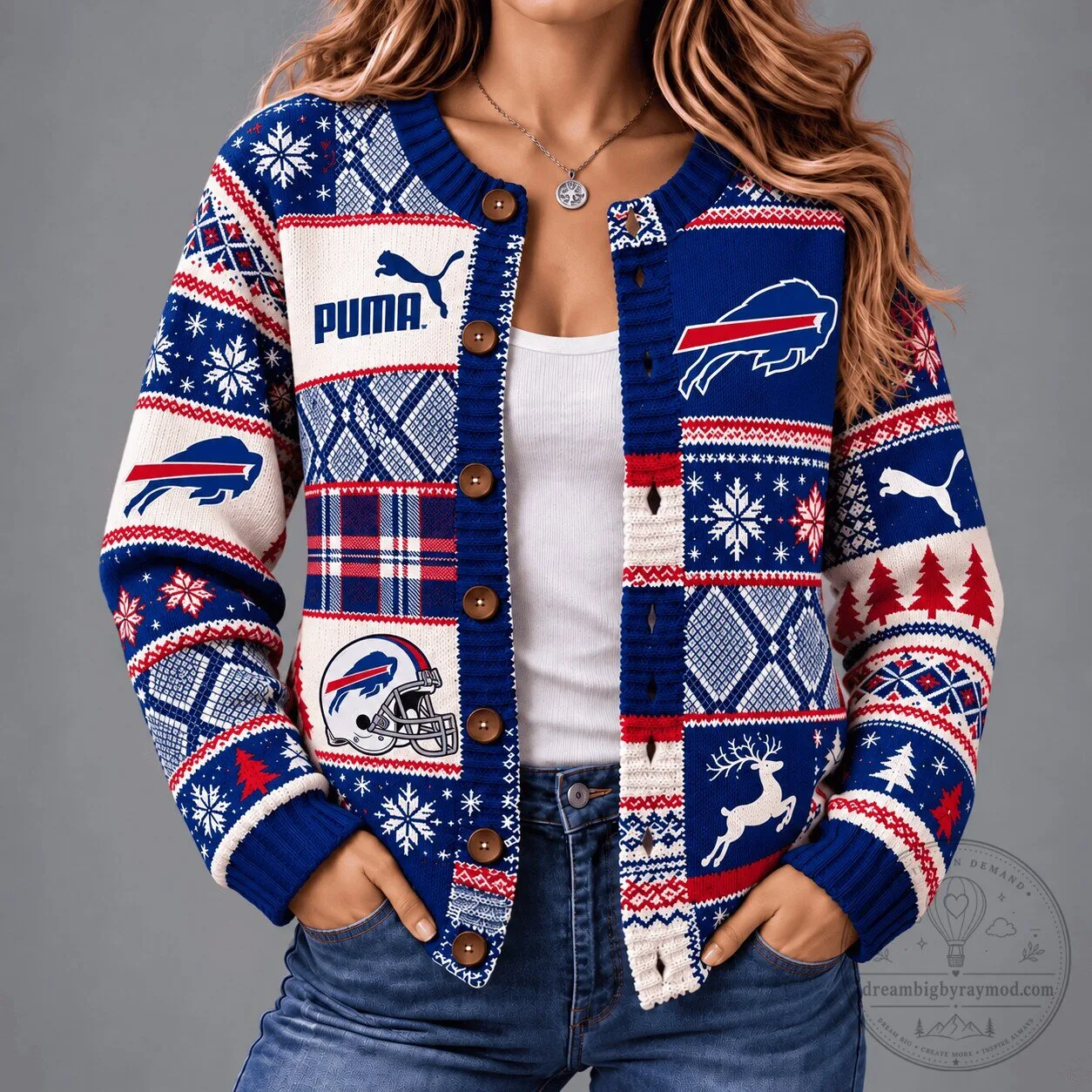 Buffalo Bills Christmas Patchwork Ugly Sweater Cardigan