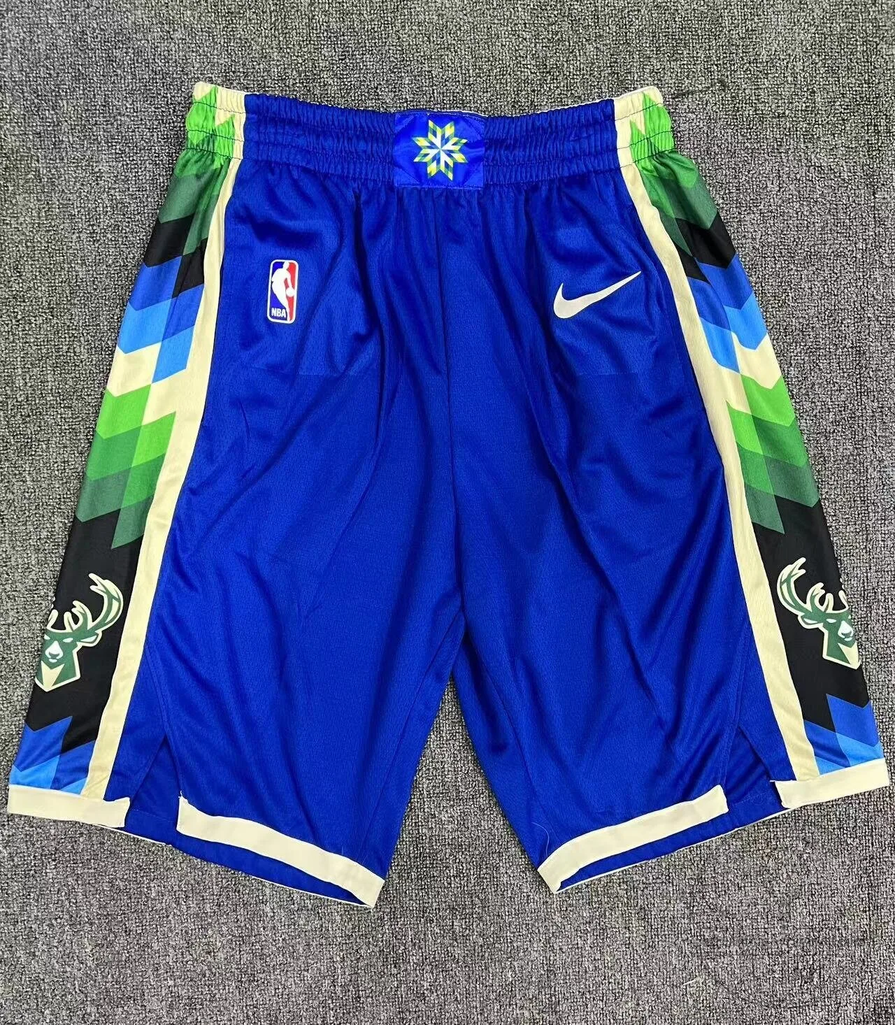 Milwaukee Bucks Blue and Green Geometric Pattern NBA Basketball Shorts