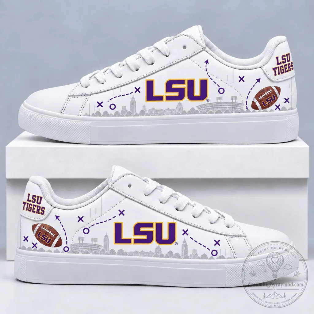 LSU Tigers Football Team White Low-Top Sneakers LSU Tigers Football Team White Low-Top Sneakers