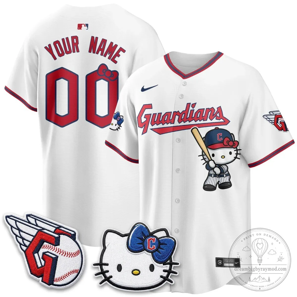 Custom Name and Number Hello Kitty Baseball Jersey for Cleveland Guardians