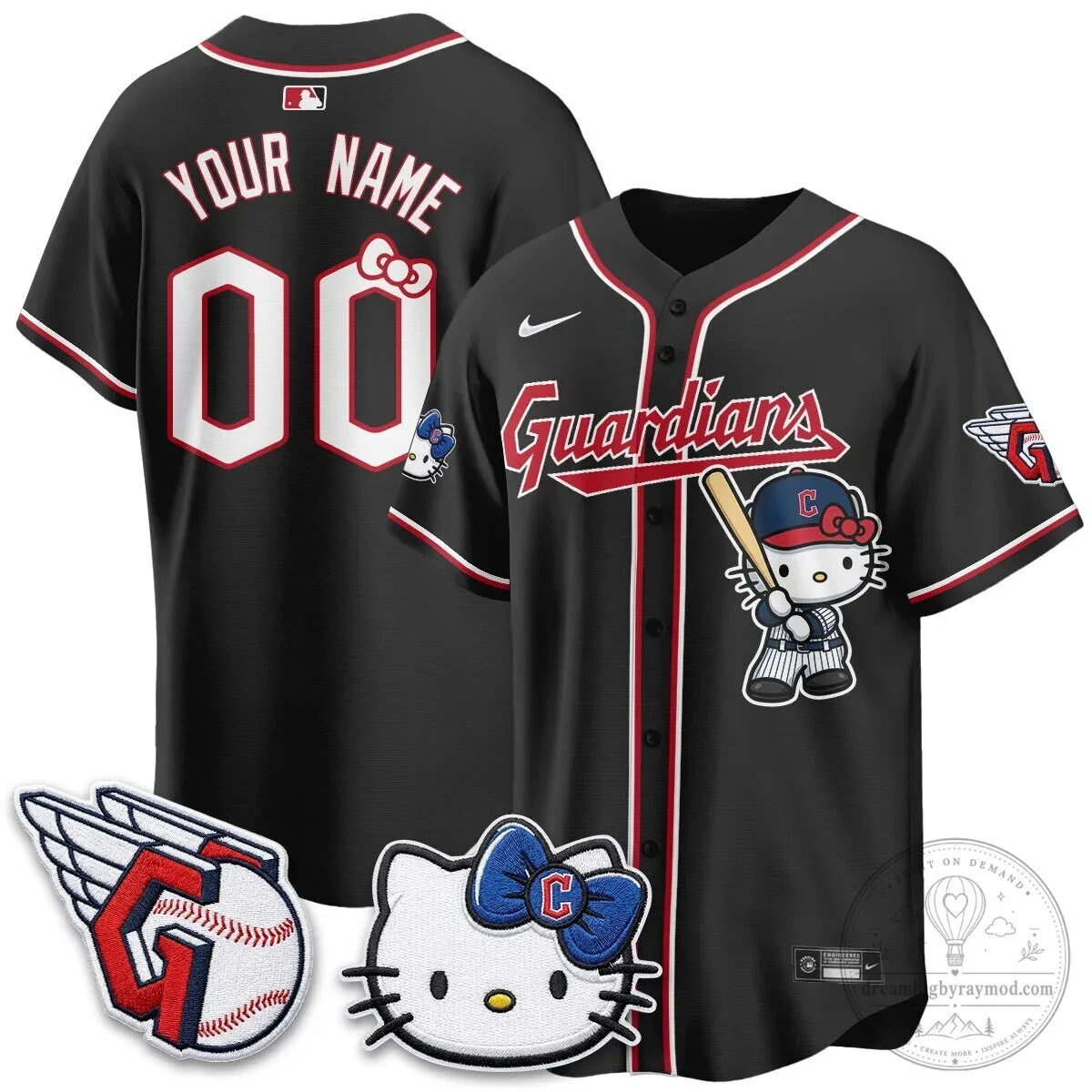 Custom Name and Number Hello Kitty Baseball Jersey for Cleveland Guardians 5 Custom Name and Number Hello Kitty Baseball Jersey for Cleveland Guardians