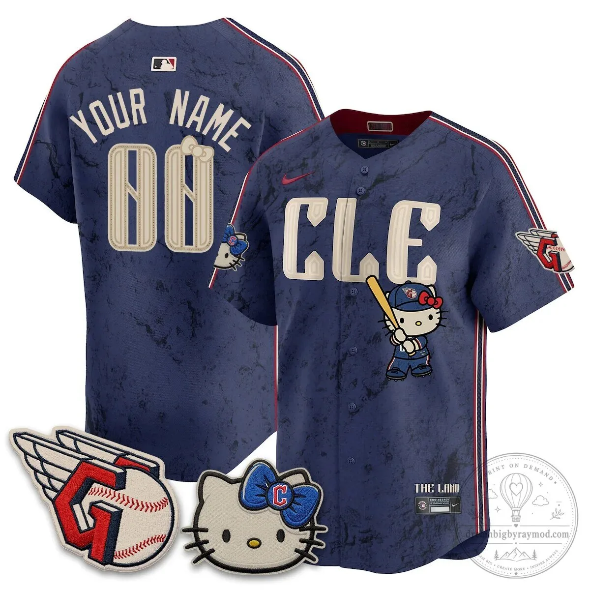 Custom Name and Number Hello Kitty Baseball Jersey for Cleveland Guardians 6 Custom Name and Number Hello Kitty Baseball Jersey for Cleveland Guardians