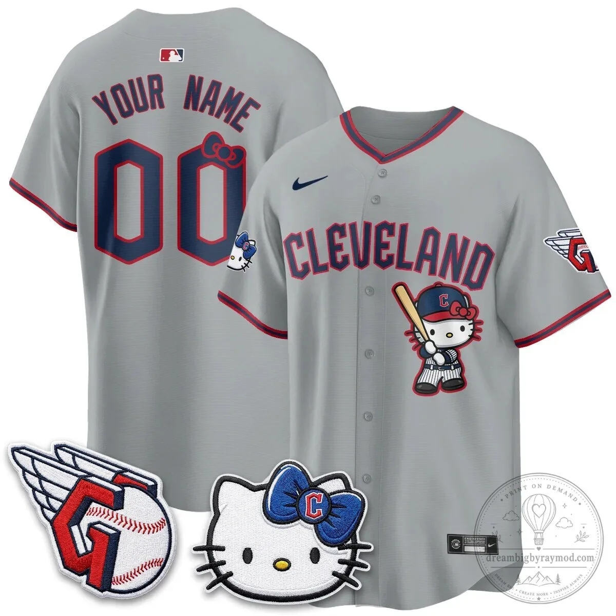 Custom Name and Number Hello Kitty Baseball Jersey for Cleveland Guardians 7 Custom Name and Number Hello Kitty Baseball Jersey for Cleveland Guardians