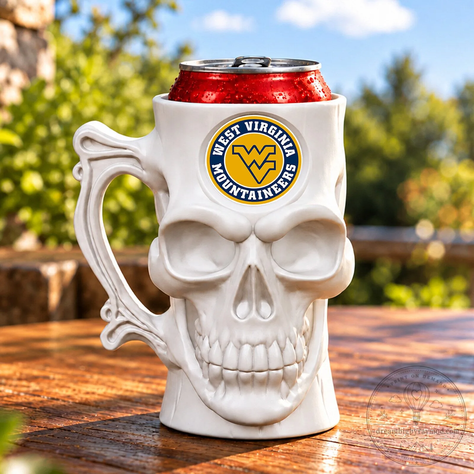 West Virginia Mountaineers Skull Shaped Can Cooler Beer Holder 4 West Virginia Mountaineers Skull Shaped Can Cooler Beer Holder