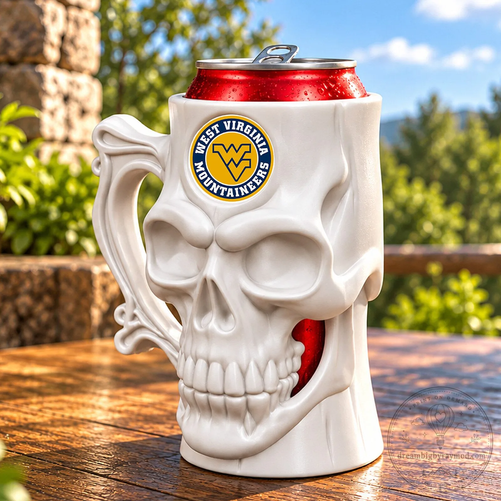 West Virginia Mountaineers Skull Shaped Can Cooler Beer Holder 5 West Virginia Mountaineers Skull Shaped Can Cooler Beer Holder